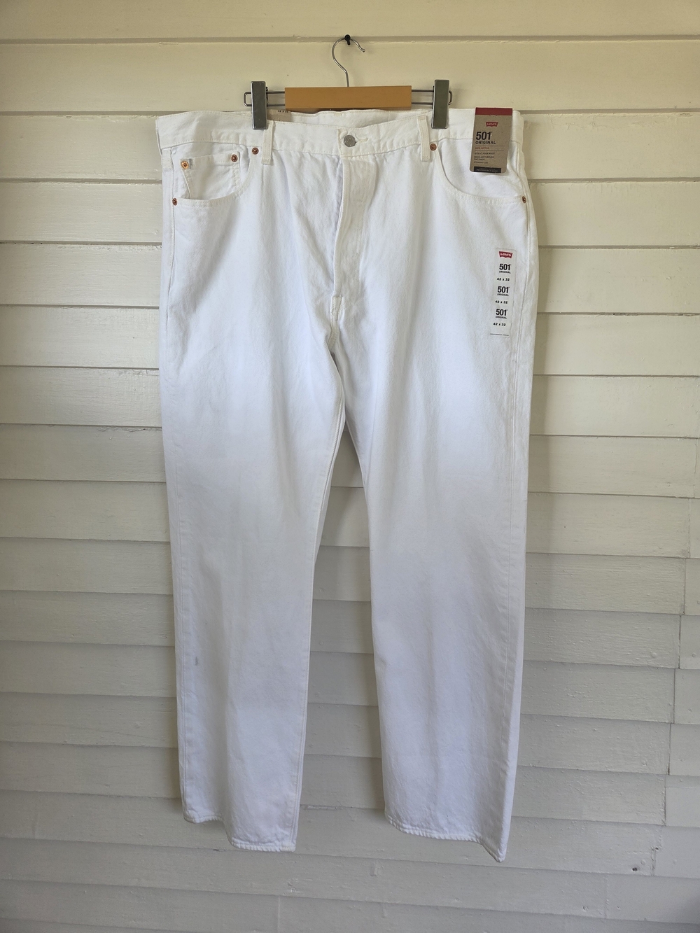 Levi's 501 Original Fit White Straight Leg Womens Jeans Size 42X32